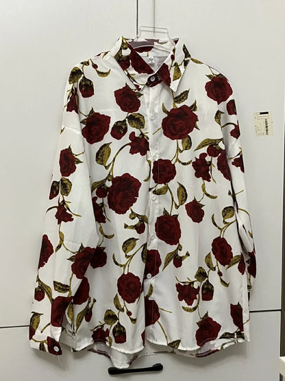 Vintage Leaf Print Blouse – Long Sleeve Button Down Casual Shirt for Women