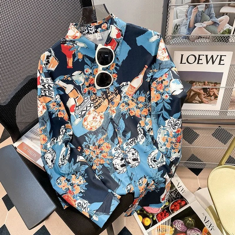 Vintage Leaf Print Blouse – Long Sleeve Button Down Casual Shirt for Women
