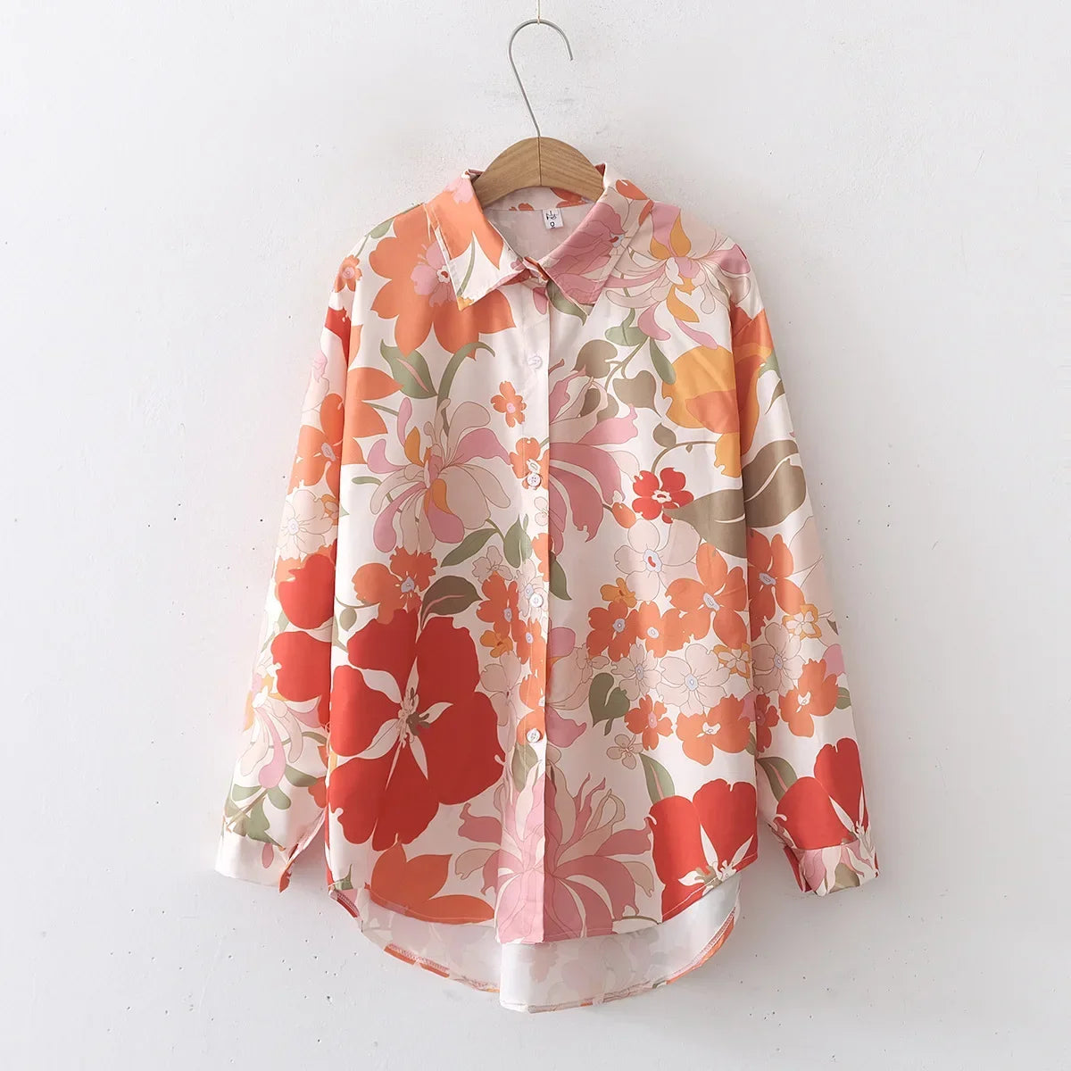 Vintage Leaf Print Blouse – Long Sleeve Button Down Casual Shirt for Women