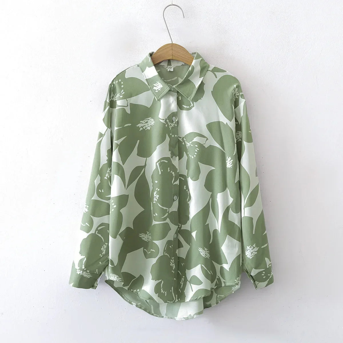 Vintage Leaf Print Blouse – Long Sleeve Button Down Casual Shirt for Women