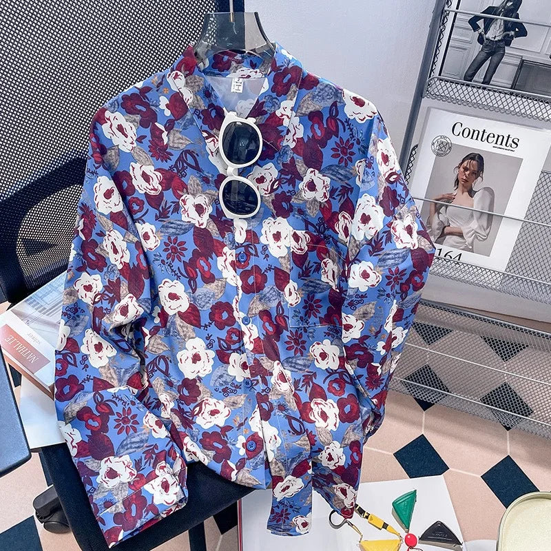 Vintage Leaf Print Blouse – Long Sleeve Button Down Casual Shirt for Women
