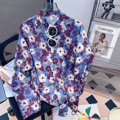 Vintage Leaf Print Blouse – Long Sleeve Button Down Casual Shirt for Women