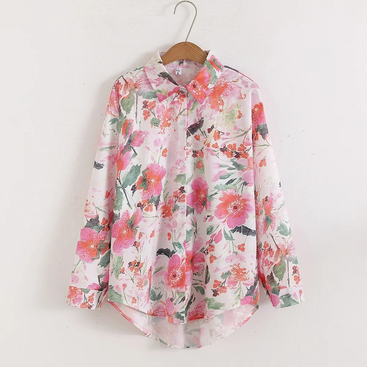 Vintage Leaf Print Blouse – Long Sleeve Button Down Casual Shirt for Women