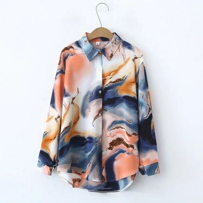 Vintage Leaf Print Blouse – Long Sleeve Button Down Casual Shirt for Women