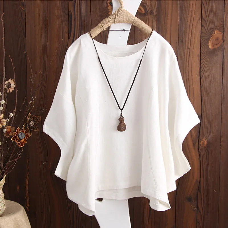 Vintage Cotton Linen Oversized Top – Loose Harajuku Y2K Casual Summer Tee for Women