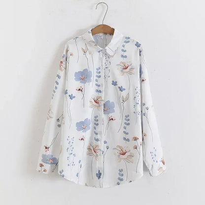 Vintage Leaf Print Blouse – Long Sleeve Button Down Casual Shirt for Women