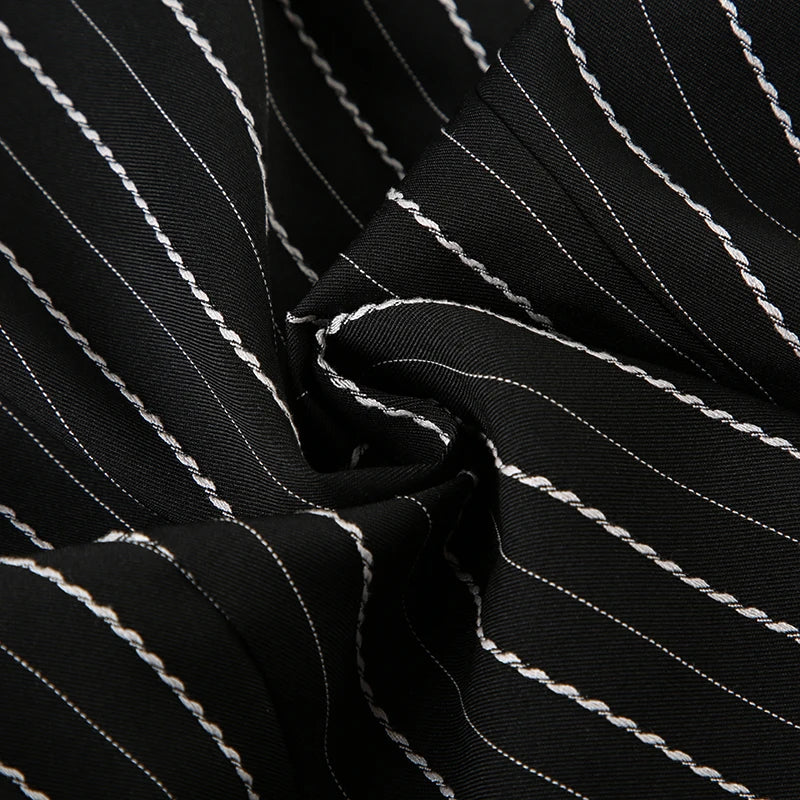 Y2K Black Striped Button-Up Top – Short Puff Sleeve Vintage 2000s Streetwear Blouse