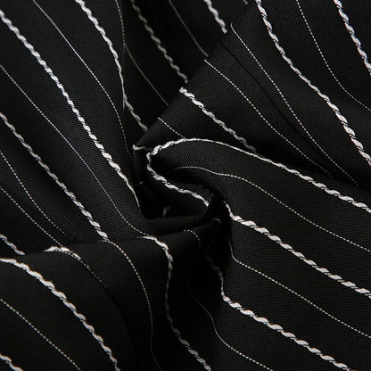 Y2K Black Striped Button-Up Top – Short Puff Sleeve Vintage 2000s Streetwear Blouse
